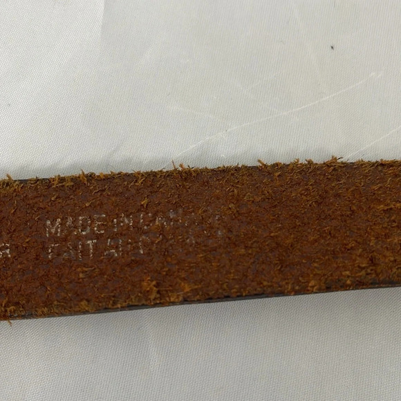 VINTAGE Mens Nutmeg Brown Genuine Leather Belt Brushed Silver-tone Buckle Size M - Picture 8 of 10